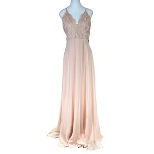 Lulus Madalyn Blush Pink Lace Maxi Dress Medium Formal Wedding Bridesmaid NWT